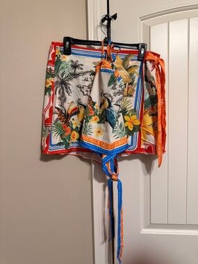 Tropical Parrot Print Skort Halter Top Set Wrap in Bright Multi